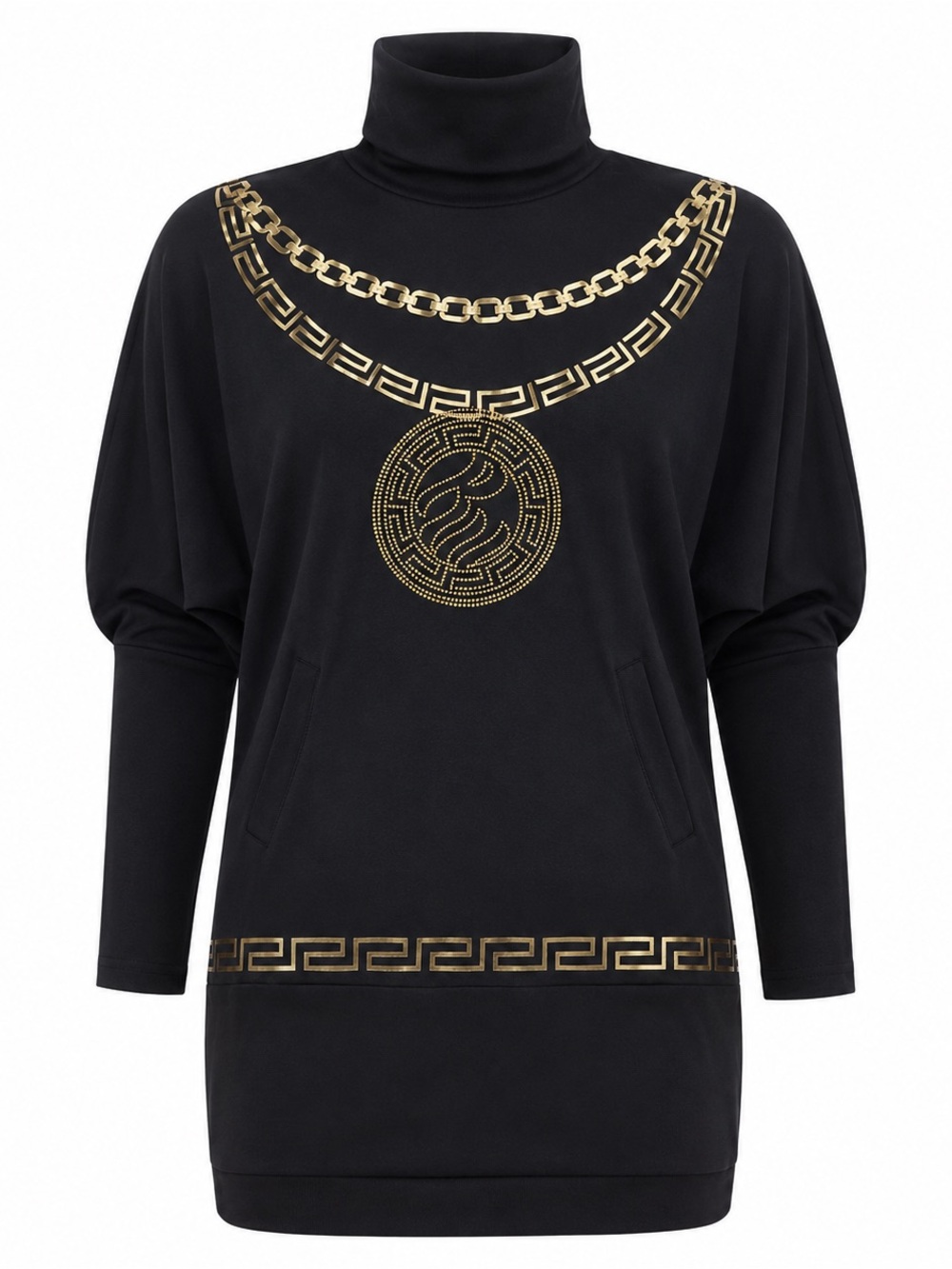 Rocawear Black Turtleneck Dress or Sweatshirt with Gold Chain Motif